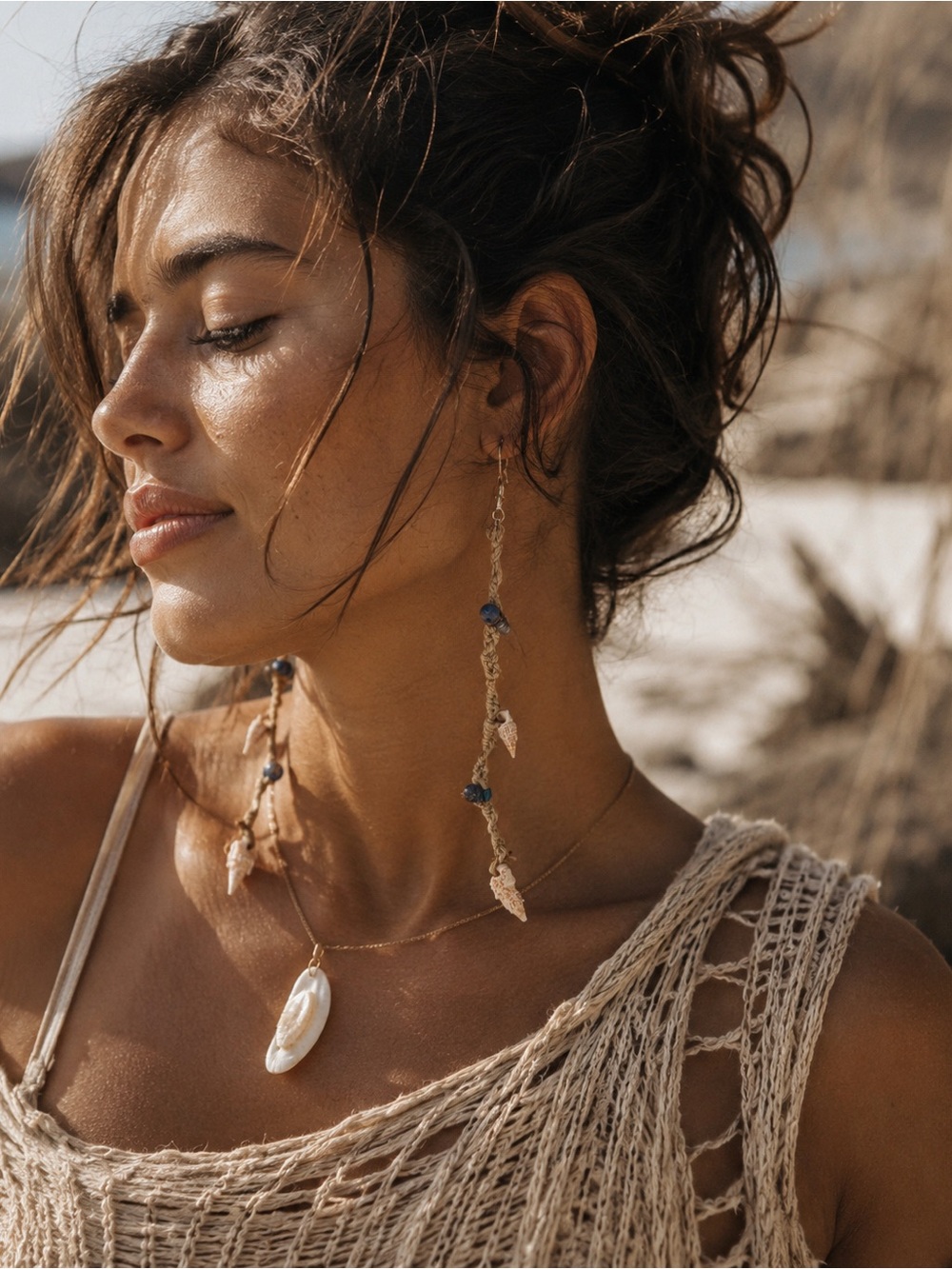 Bohemian Beach Hemp & Cerith Shell Beaded Drop Silver Ciara Earrings ~ Handmade